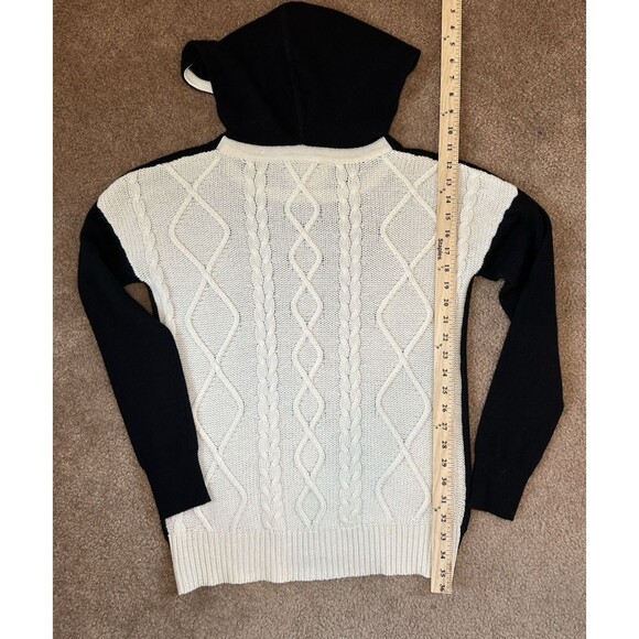 Autumn Cashmere 100% Pure Cashmere Hoodie Sweater Black & Ivory Sz S - Picture 9 of 11